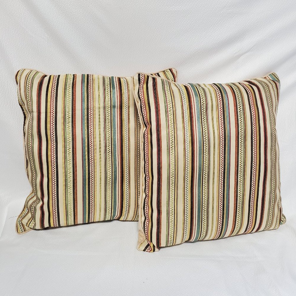 Set of 2 Striped Accent Pillows - Blue, Orange, et